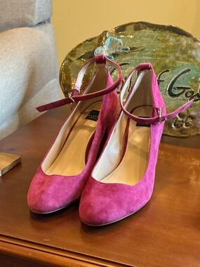 White House Black Market Fuchsia Suede Ankle-Strap Pumps